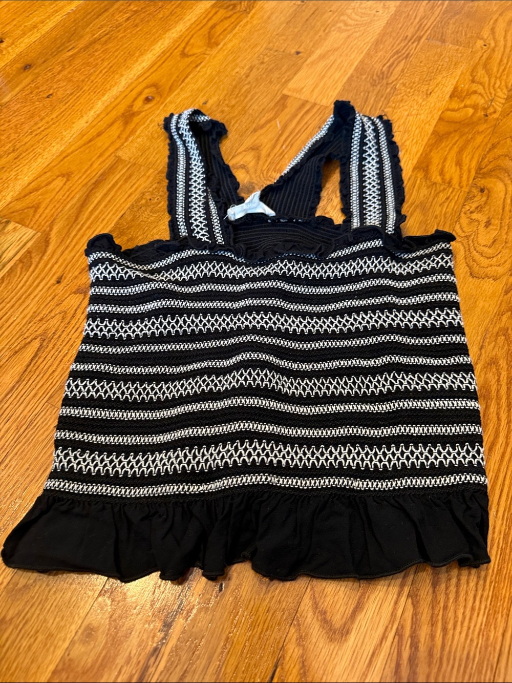La Hearts Black and White Striped Knit Tank with Ruffle Hem